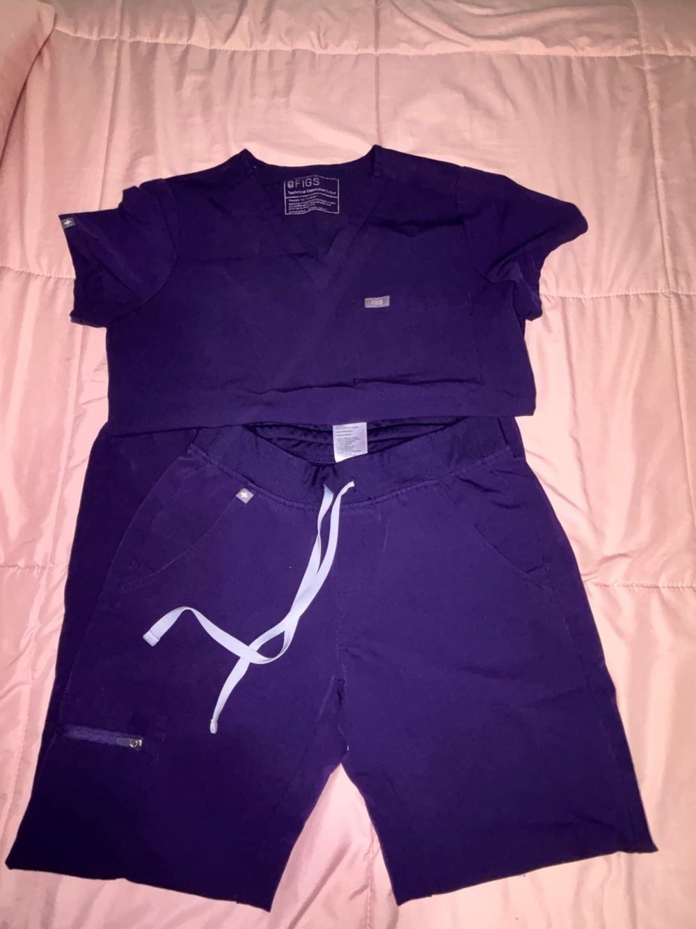 Figs Women's Purple Jogger Scrub Set with Drawstring Shorts